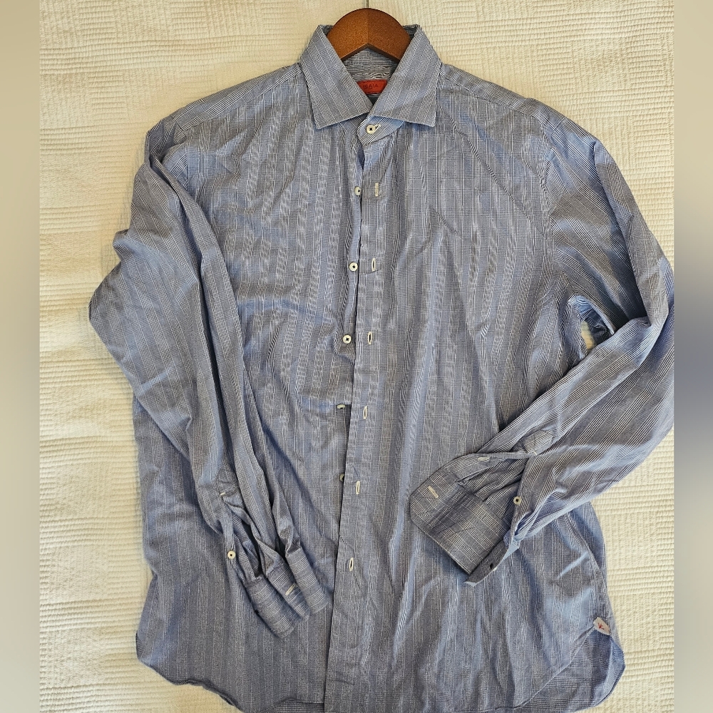 Isaia Blue Patterned Button Down Shirt